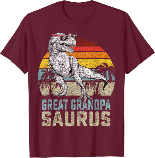 Great grandpasaurus T Rex Dinosaur Grandpa Saurus Family T-Shirt - T-Shirt | Maroon