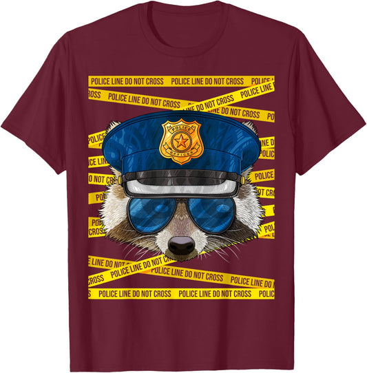 Raccoon Police Officer Policeman Funny Police Animal T-Shirt - T-Shirt | Maroon