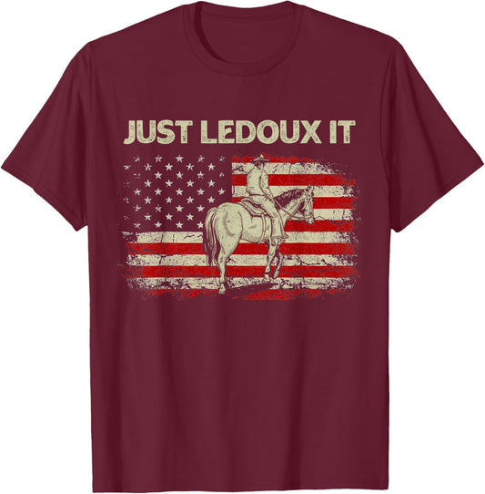 Just Ledoux It Cowboy Whiskey Wine Lover Vintage USA Flag T-Shirt - T-Shirt | Maroon