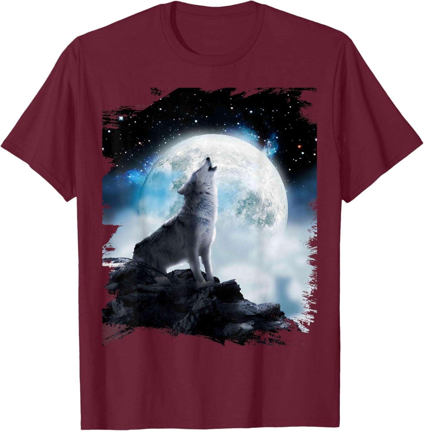 Cosmic Space Wolf Wolves Howling At Moon T-Shirt - T-Shirt | Maroon
