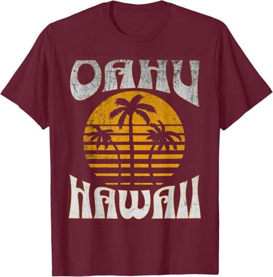 Oahu Hawaii Beach Summer Vacation Vintage T-Shirt - T-Shirt | Maroon