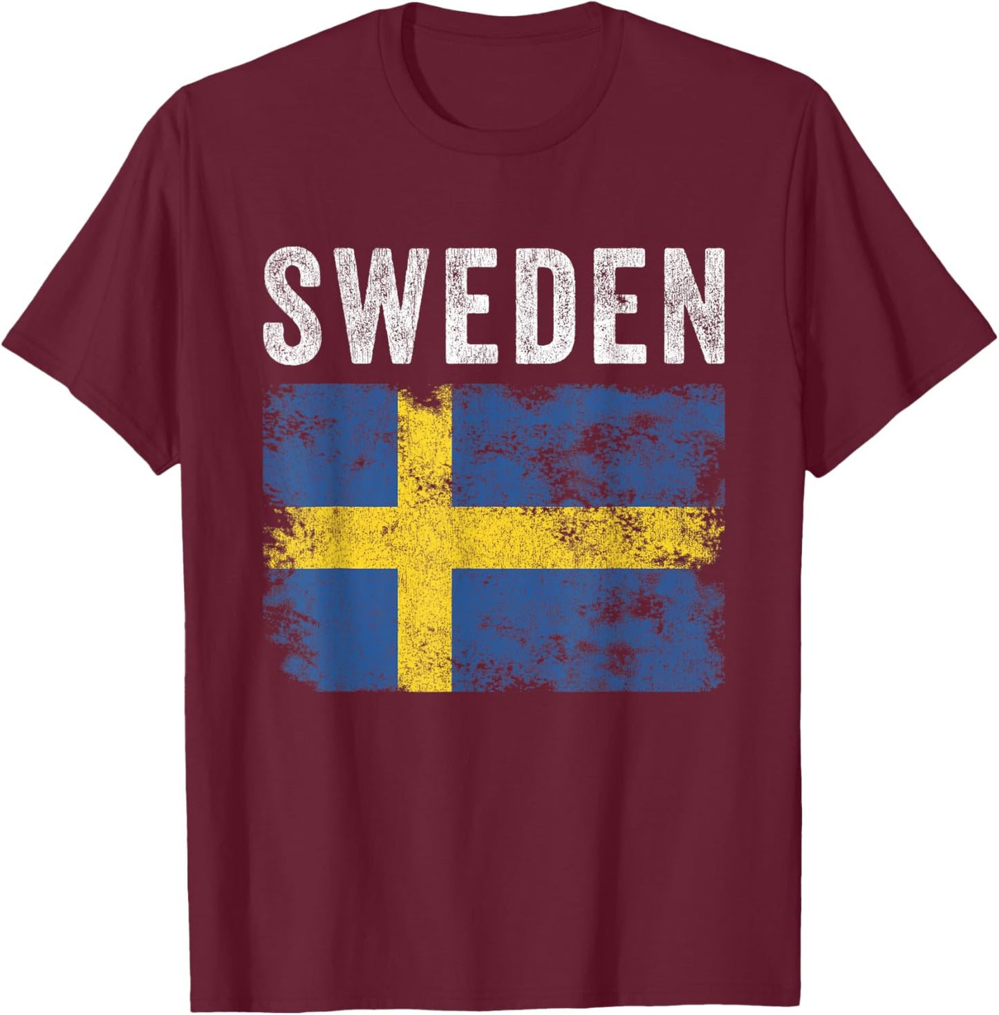 Sweden Flag Distressed - Men Women Kids - Swedish Flag T-Shirt - T-Shirt | Maroon