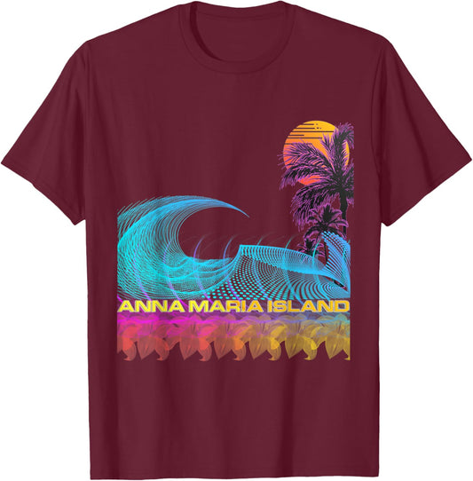 Anna Maria Island - Retro 80s Style Vintage Vaporwave Surf T-Shirt - T-Shirt | Maroon