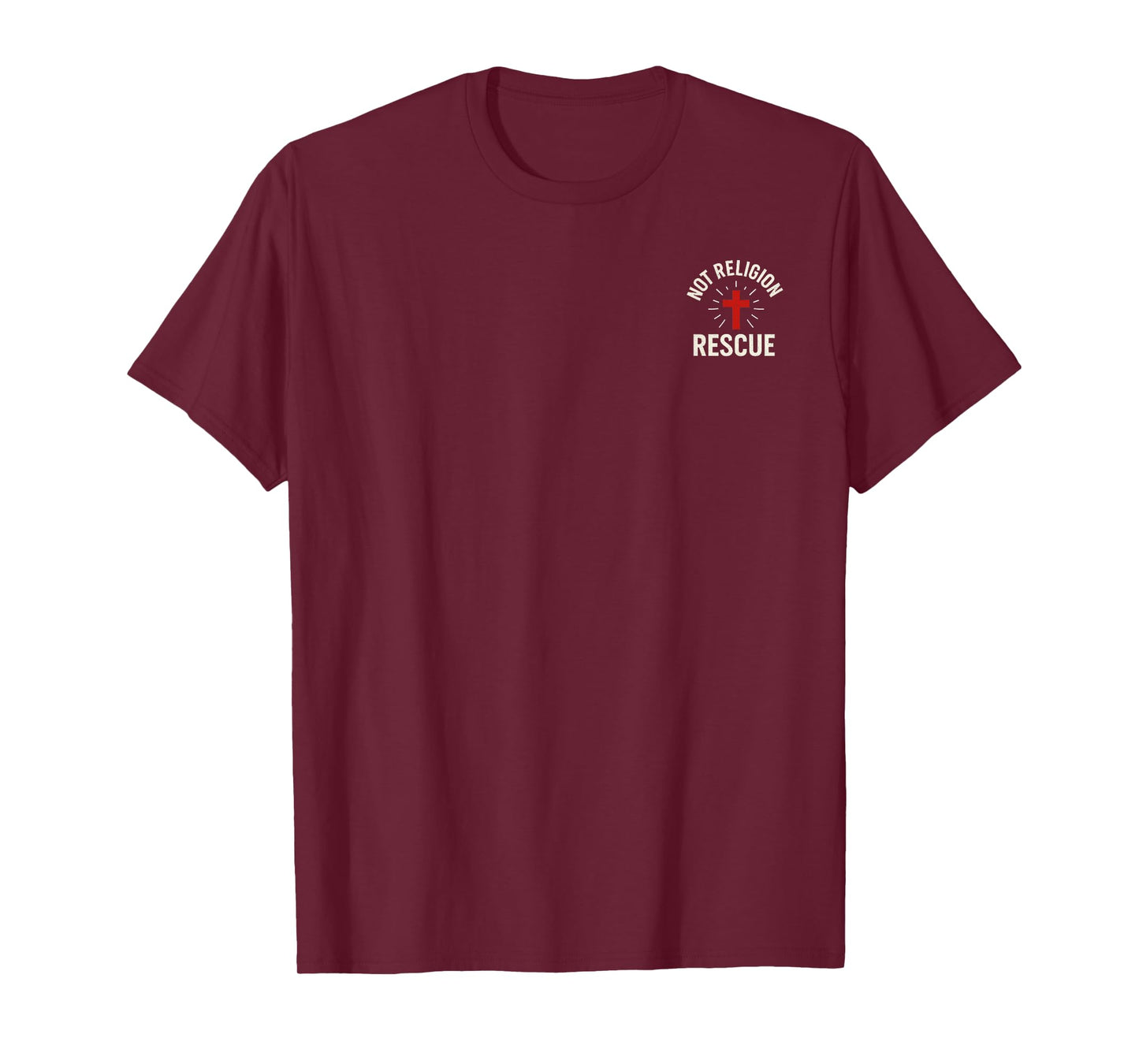 Not Religion. Rescue with Minimalistic Cross Bold Christian T-Shirt