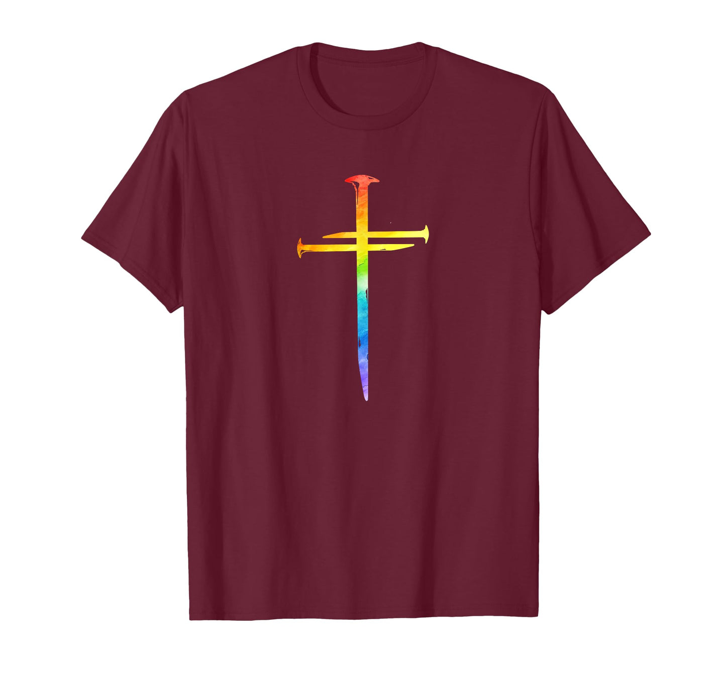 Christian Jesus Nail Cross Rainbow Bible Religious Gay Pride T-Shirt