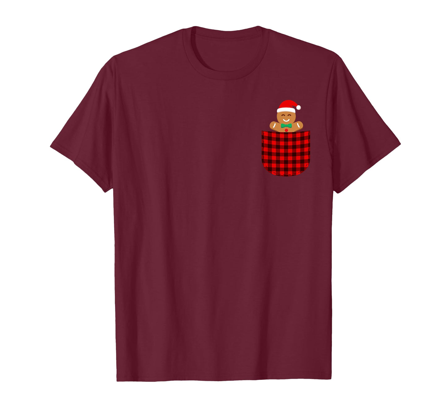 Gingerbread Cookie Buffalo Red Plaid Pocket Christmas Funny T-Shirt
