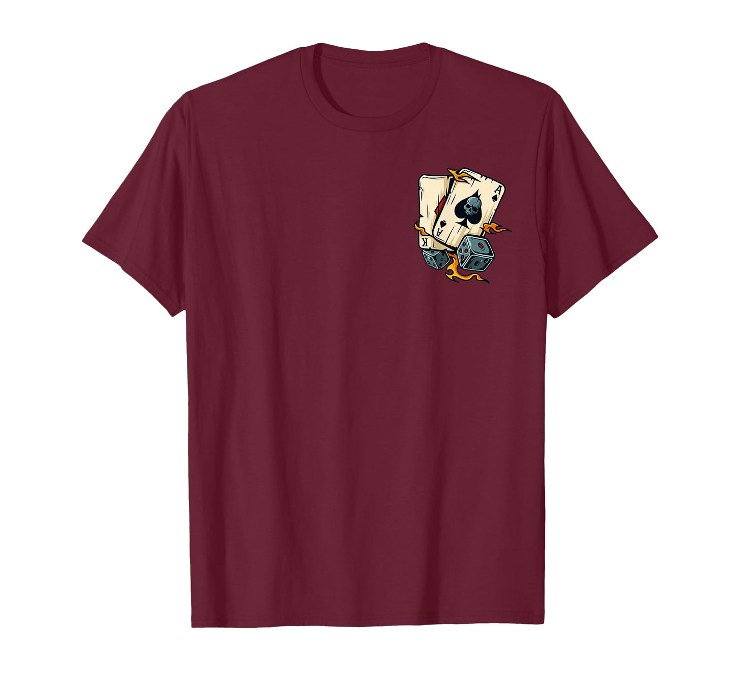 2 Sides Skull Playing Cards Casino Poker Fire Flame Dice T-Shirt