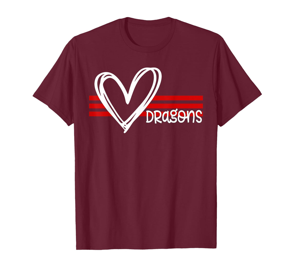 Dragons Pride Team School Spirit Sports Red Heart T-Shirt