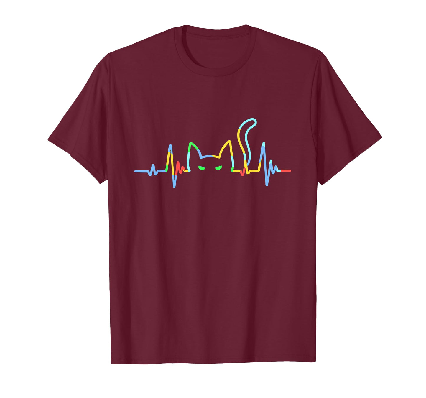 Funny Heartbeat Cat Lover Animal Silhouette Cute Cat Design T-Shirt