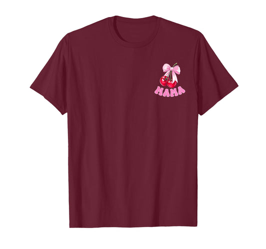 Mama of The Birthday Girl Cherry Theme Party Coquette Bow T-Shirt
