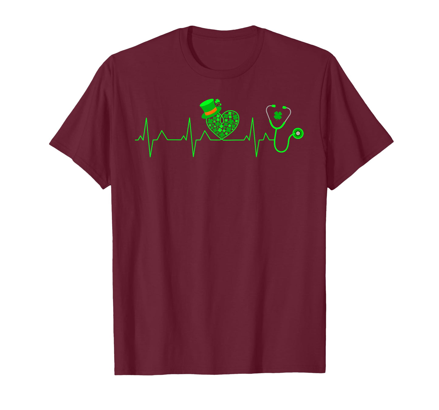Shamrock Heartbeat Stethoscope Scrub Nurse St Patricks Day T-Shirt