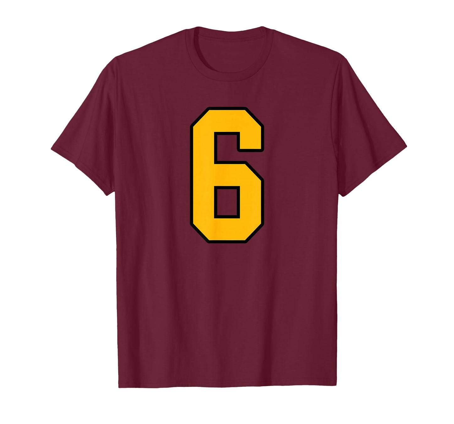 Gold and Black Sports Number 6 Jersey Uniform Player T-Shirt