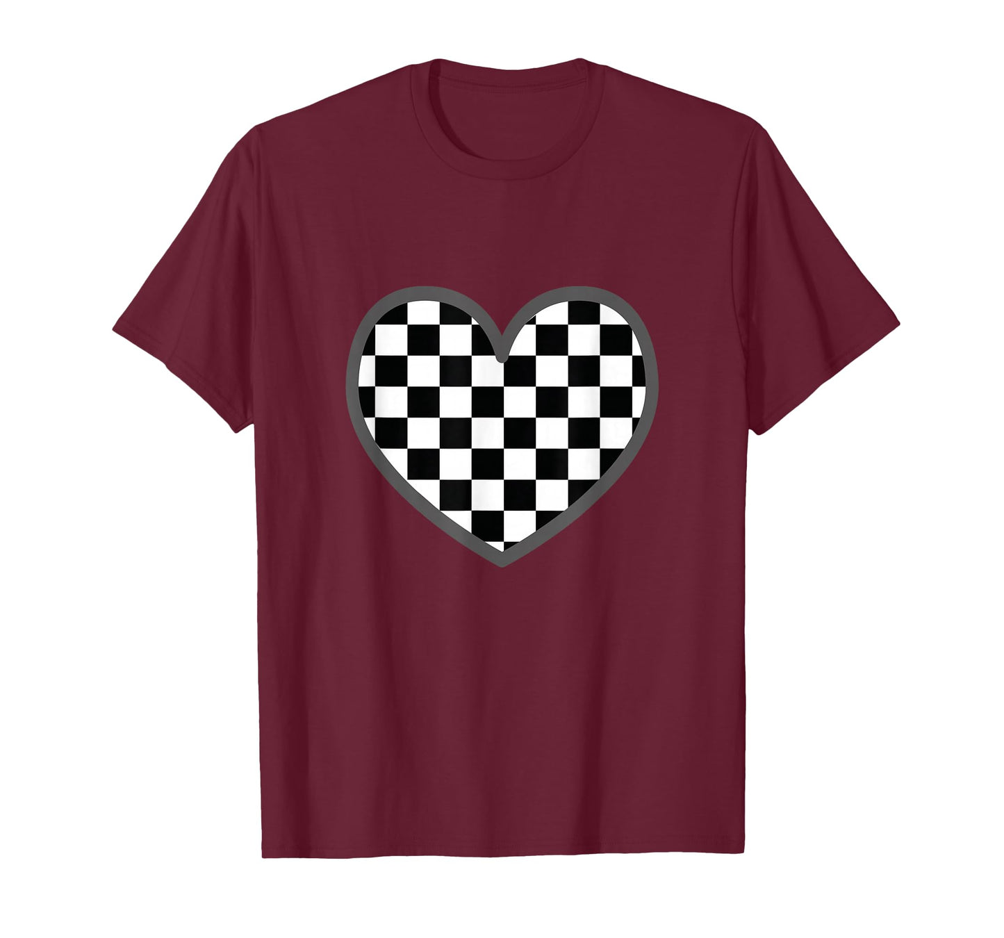Checkered love heart black white | Cute Chess Game Women Men T-Shirt