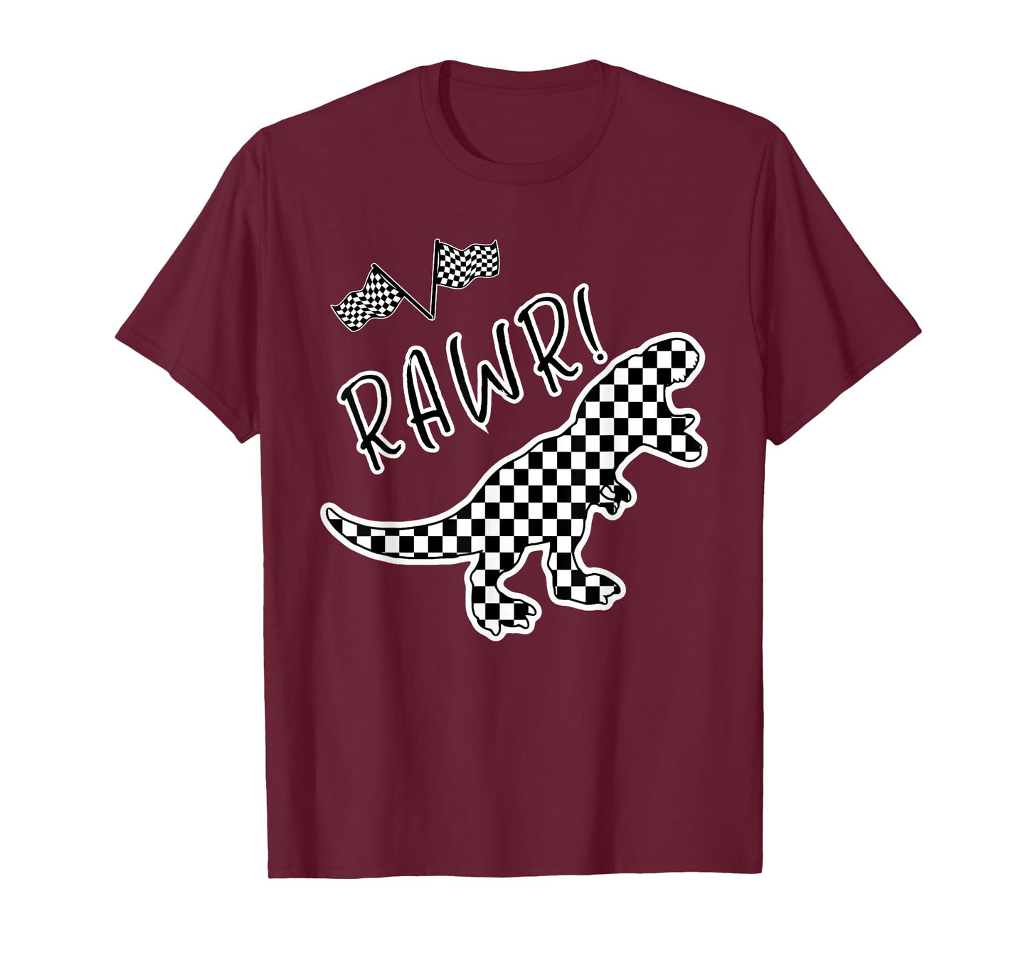 Checkered T-rex Dinosaur Race Car Gamer Boys Girls Toddler T-Shirt