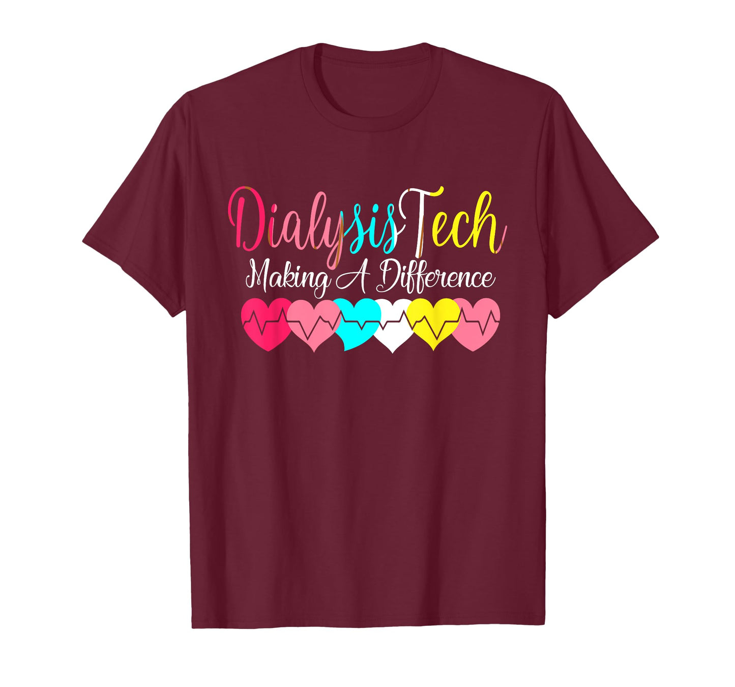 Dialysis Technician Heart Nephrology - Kidney Heartbeat Awareness T-Shirt - Women's Unisex Adult Size Small Black Short Sleeve Modern Crew Neck Classic Fit Pull On T-Shirt