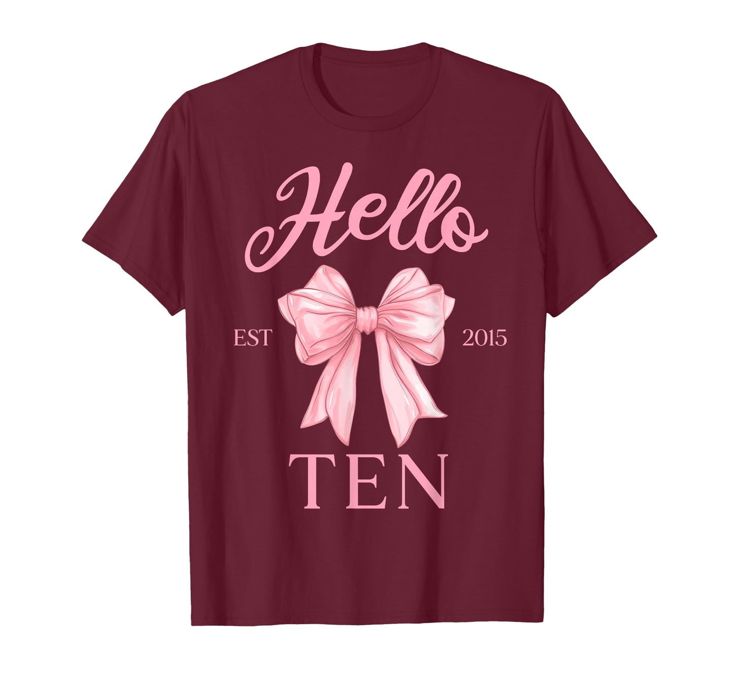 10th Birthday Girl Cute Coquette Bow Hello Ten Est 2015 Kids T-Shirt