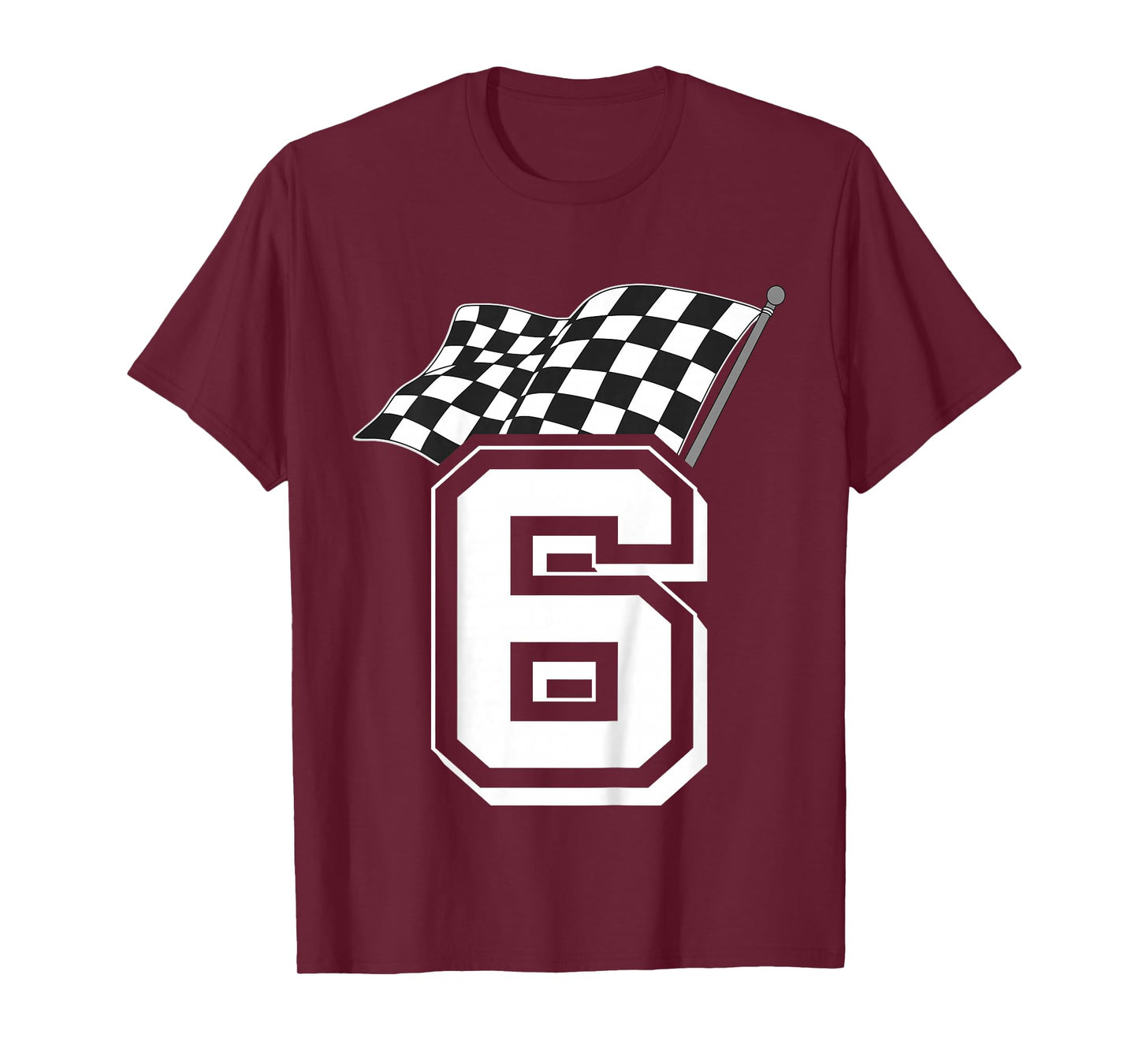 Kids Birthday Boy 6 Racing Flag 6th Birthday Race Car T-Shirt