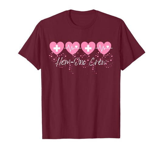 Valentines Hem ONC Crew Nurse Hematology Oncology Heartbeat T-Shirt