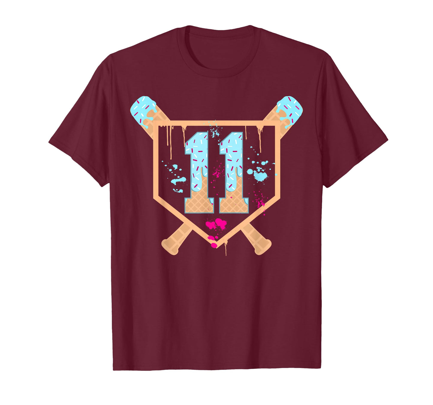 Baseball 11 Year Old Ice Cream Drip 11th Birthday Boy 11 T-Shirt