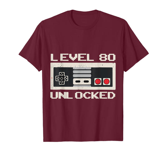 Unlock Level 80 Years Ago 80th Birthday Shirts for Women Men T-Shirt