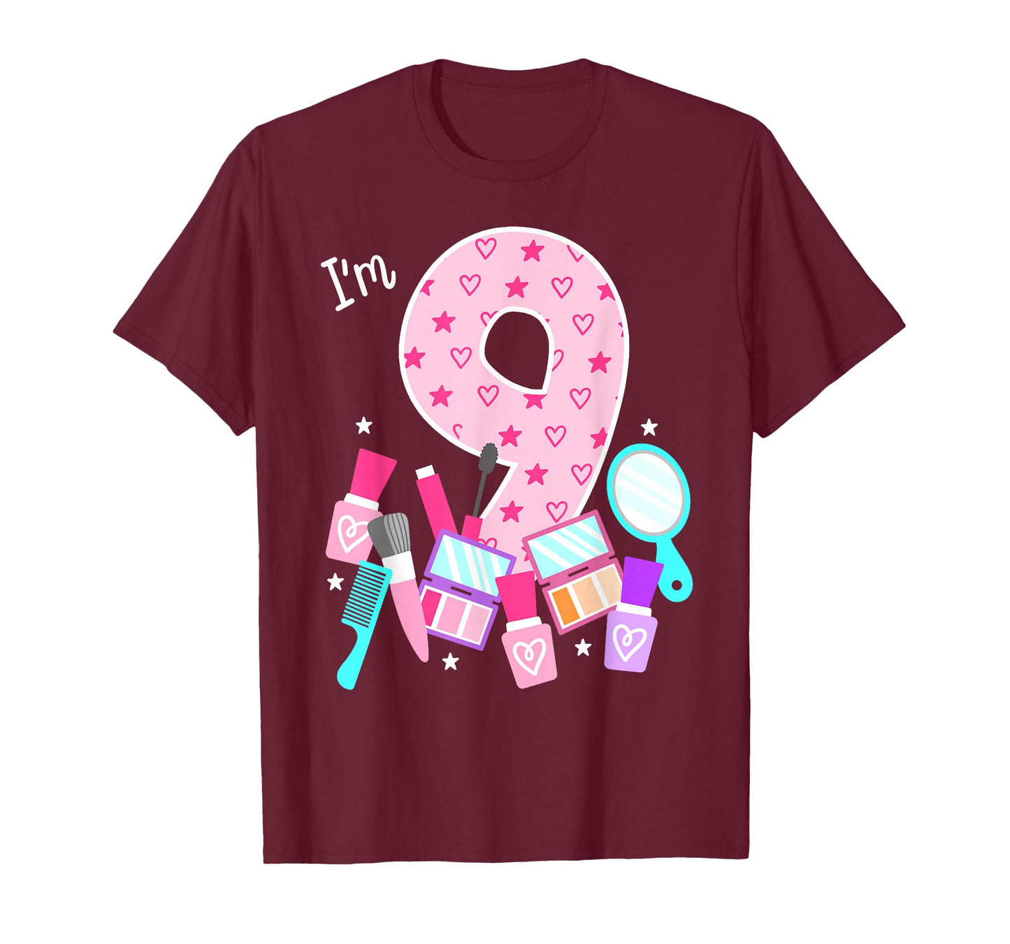 Spa Birthday Party I'm 9 Girls Makeup 9th Bday Kids Toddlers T-Shirt