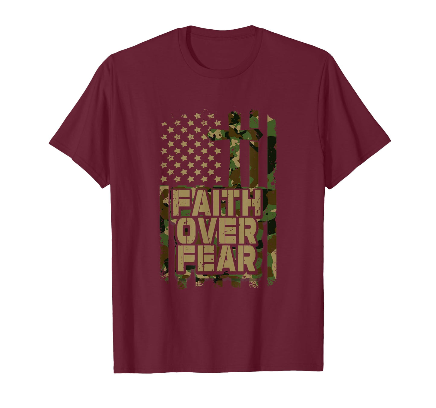 Christian Faith Over Fear Camo USA Flag Camouflage Patriot T-Shirt