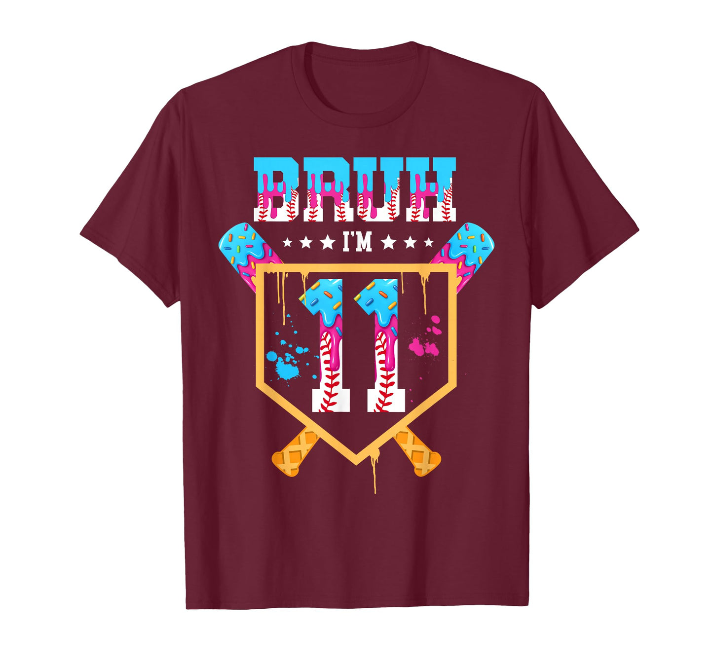 Baseball 11 Year Old Ice Cream Drip 11th Birthday Boys T-Shirt