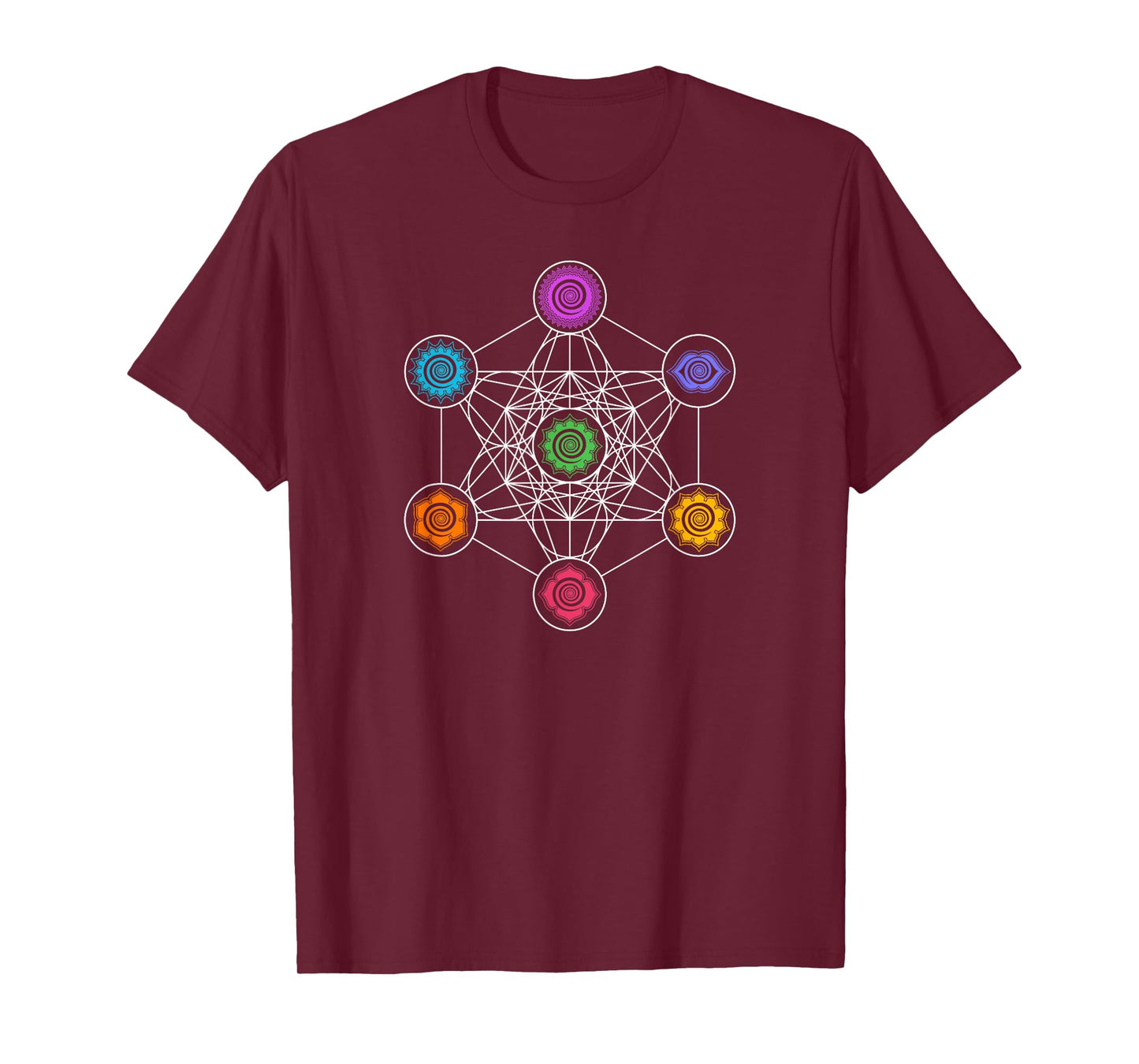 Sacred Geometry Yoga Metatrons Cube Rainbow Chakras T-shirt T-Shirt