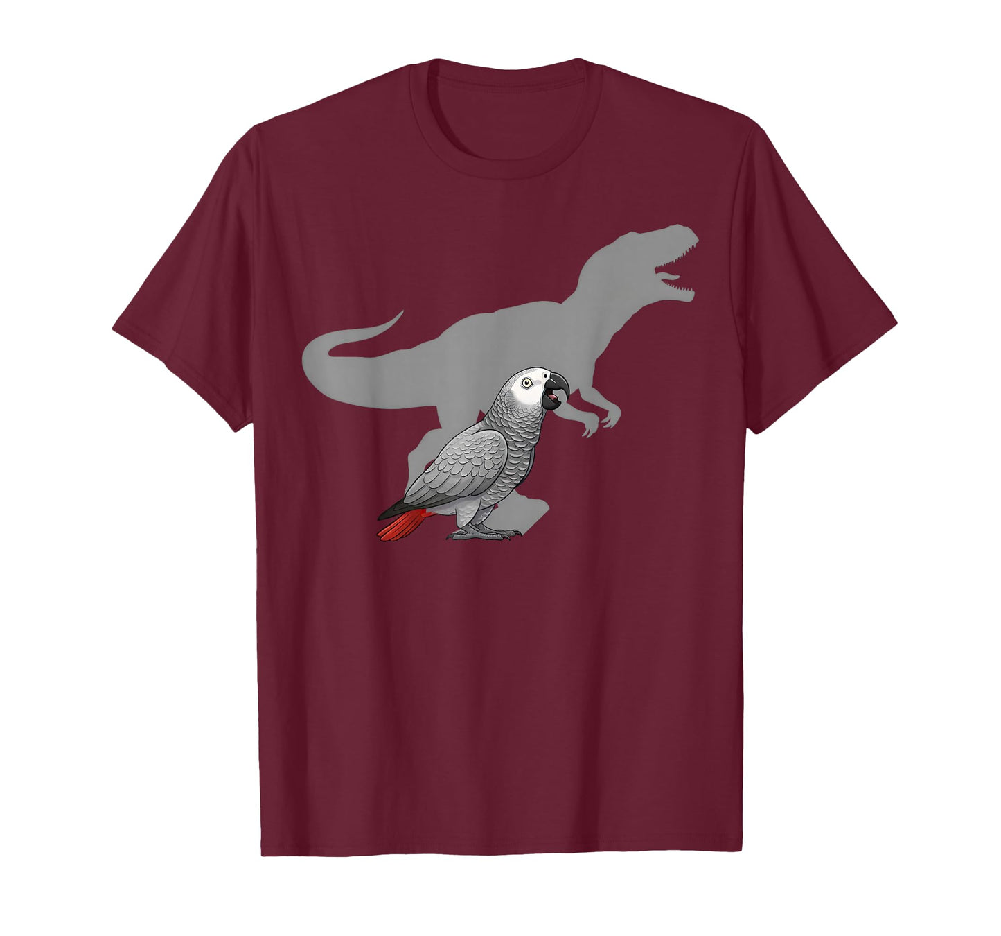 African Grey Parrot with T rex Shadow Bird Lovers T-Shirt