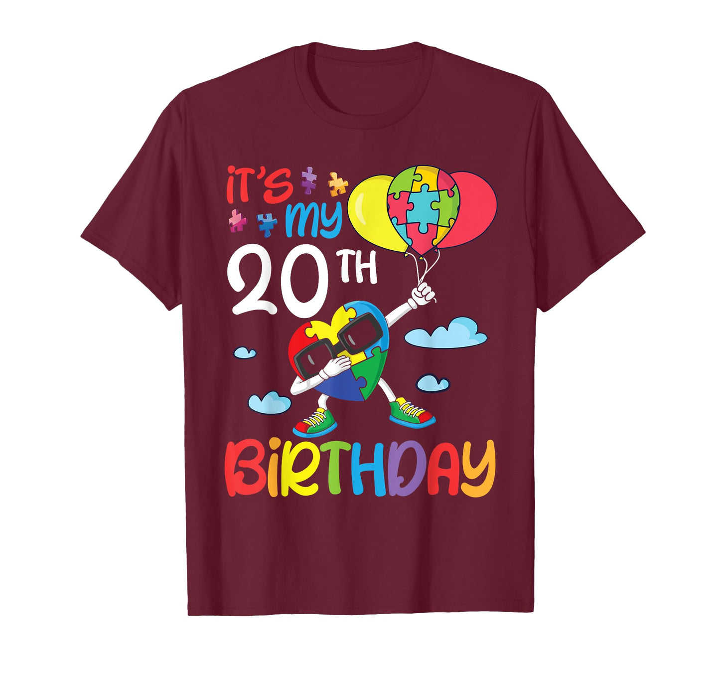 Big Puzzle Heart Dabbing 20 Years Old It's My 20th Birthday T-Shirt