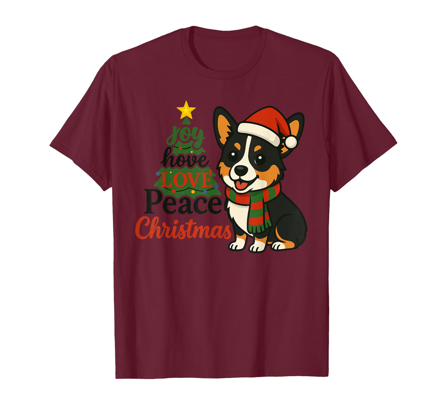 Tri Color Corgi Costume Pjs Joy Hope Love Peace Christmas T-Shirt