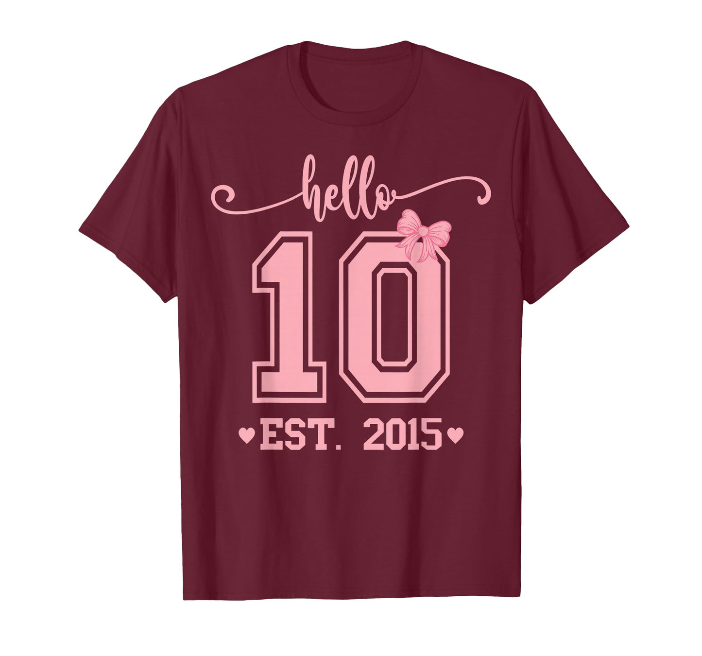 Hello Ten Double Digits Cute Coquette Bow 10th Birthday Girl T-Shirt