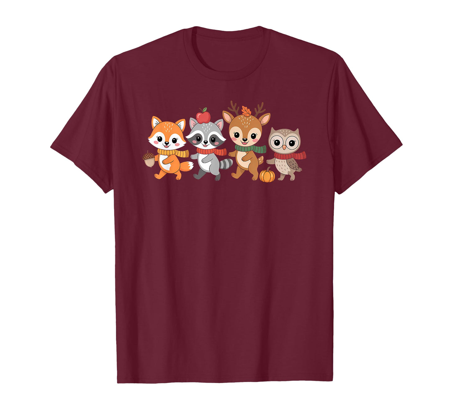Autumn Woodland Animals Fall Critters with Scarves Cute T-Shirt