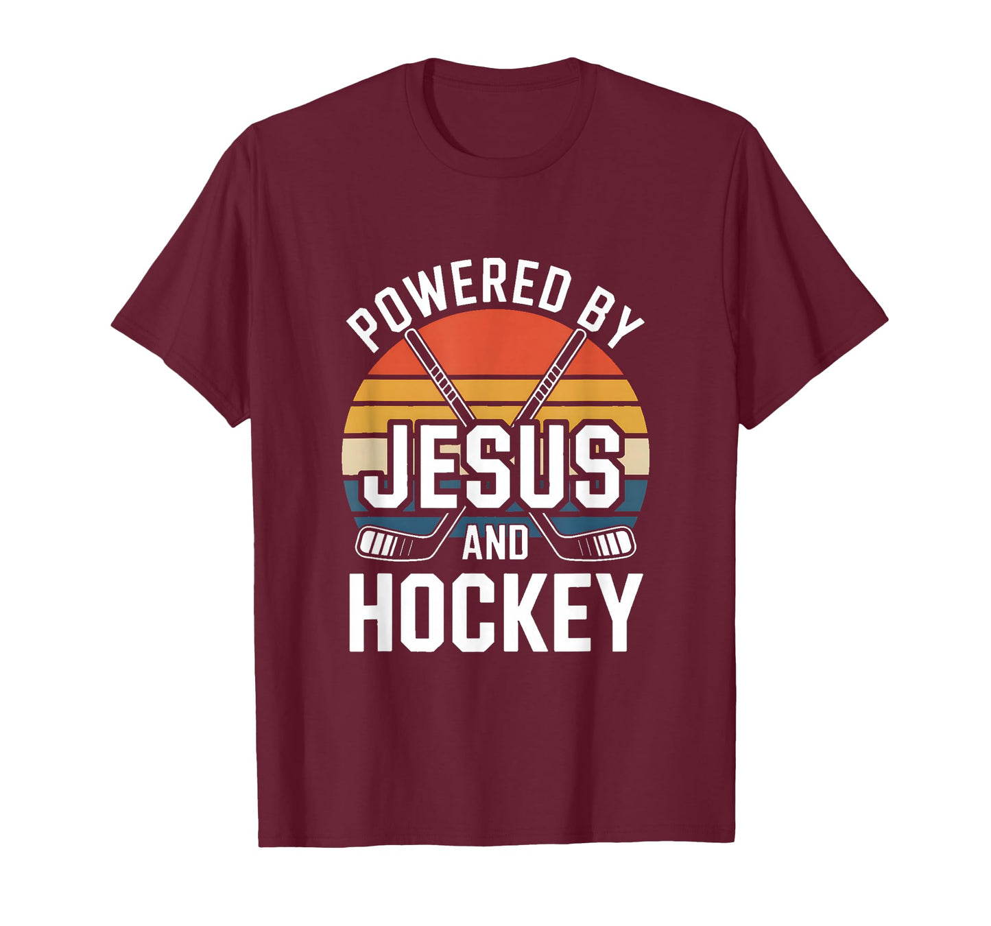 Powered by Jesus and Hockey Christian Ice Hockey T-Shirt