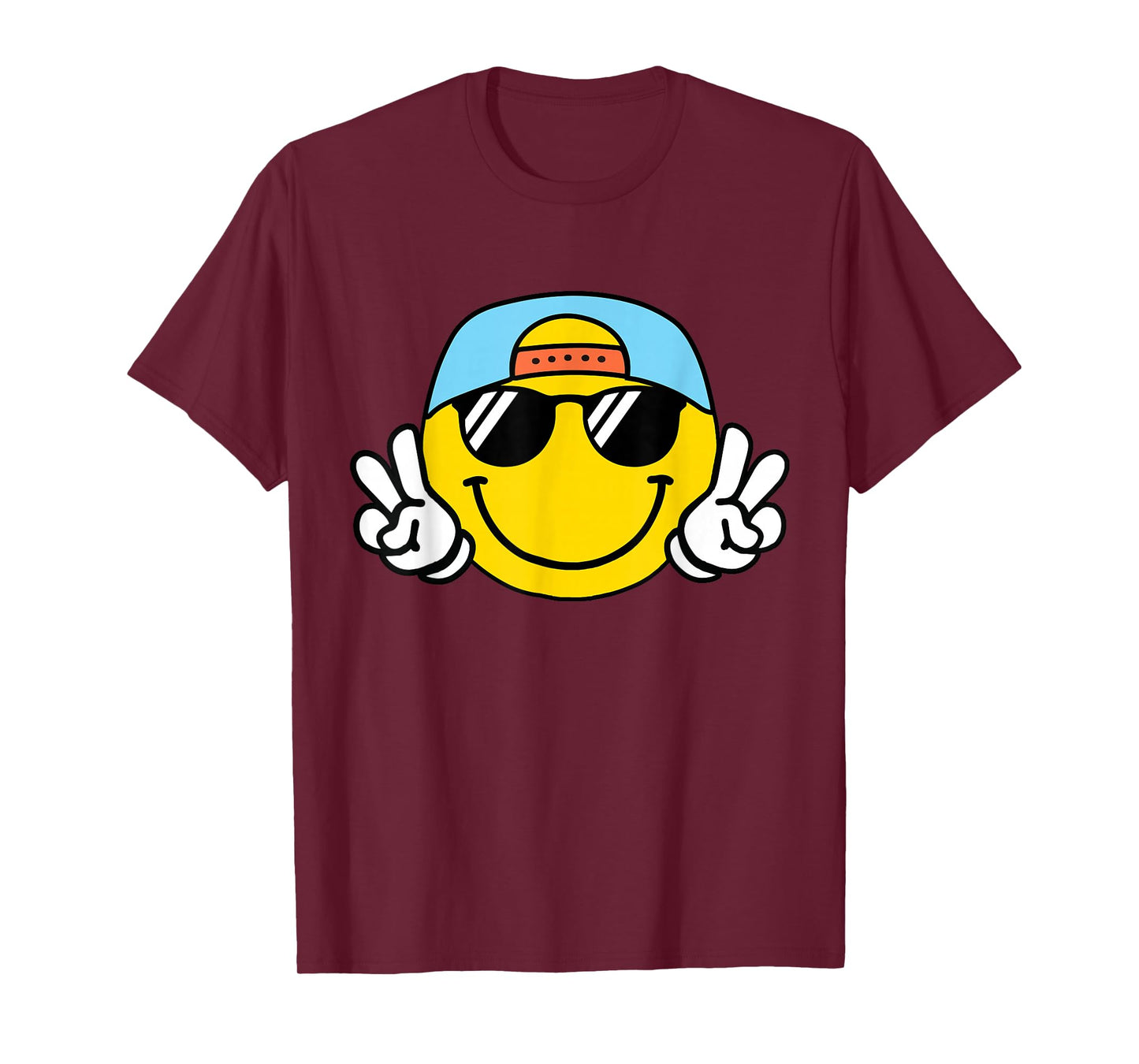 Yellow Smile Face Cute Checkered Peace Smiling Happy Face T-Shirt