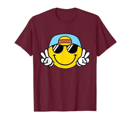 Yellow Smile Face Cute Checkered Peace Smiling Happy Face T-Shirt