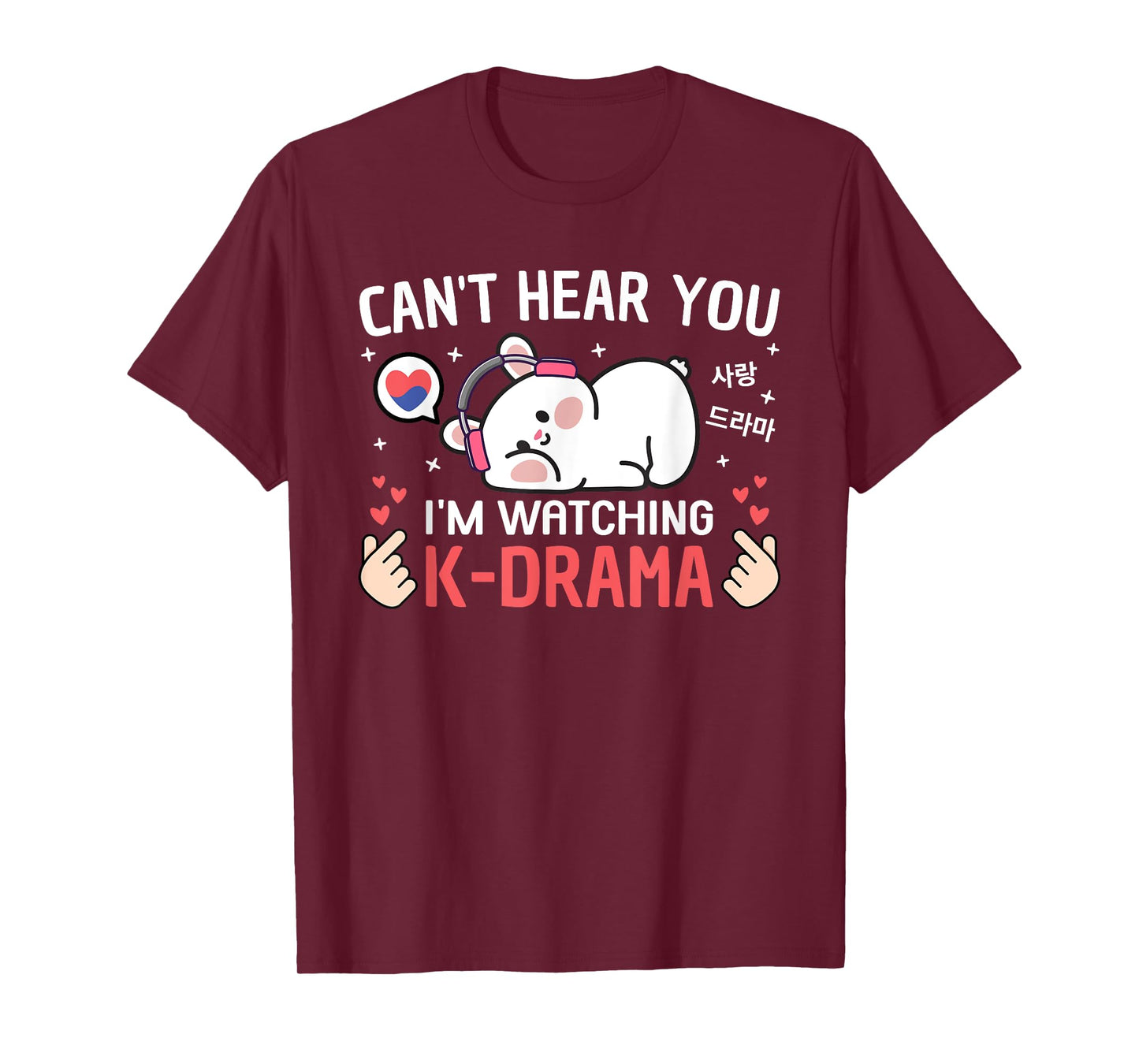 Cute Kawaii Kdrama Merch For Women Teen Girls Kids Can't Hear You I'm Watching K-Drama Rabbit Funny Korean Drama T-Shirt