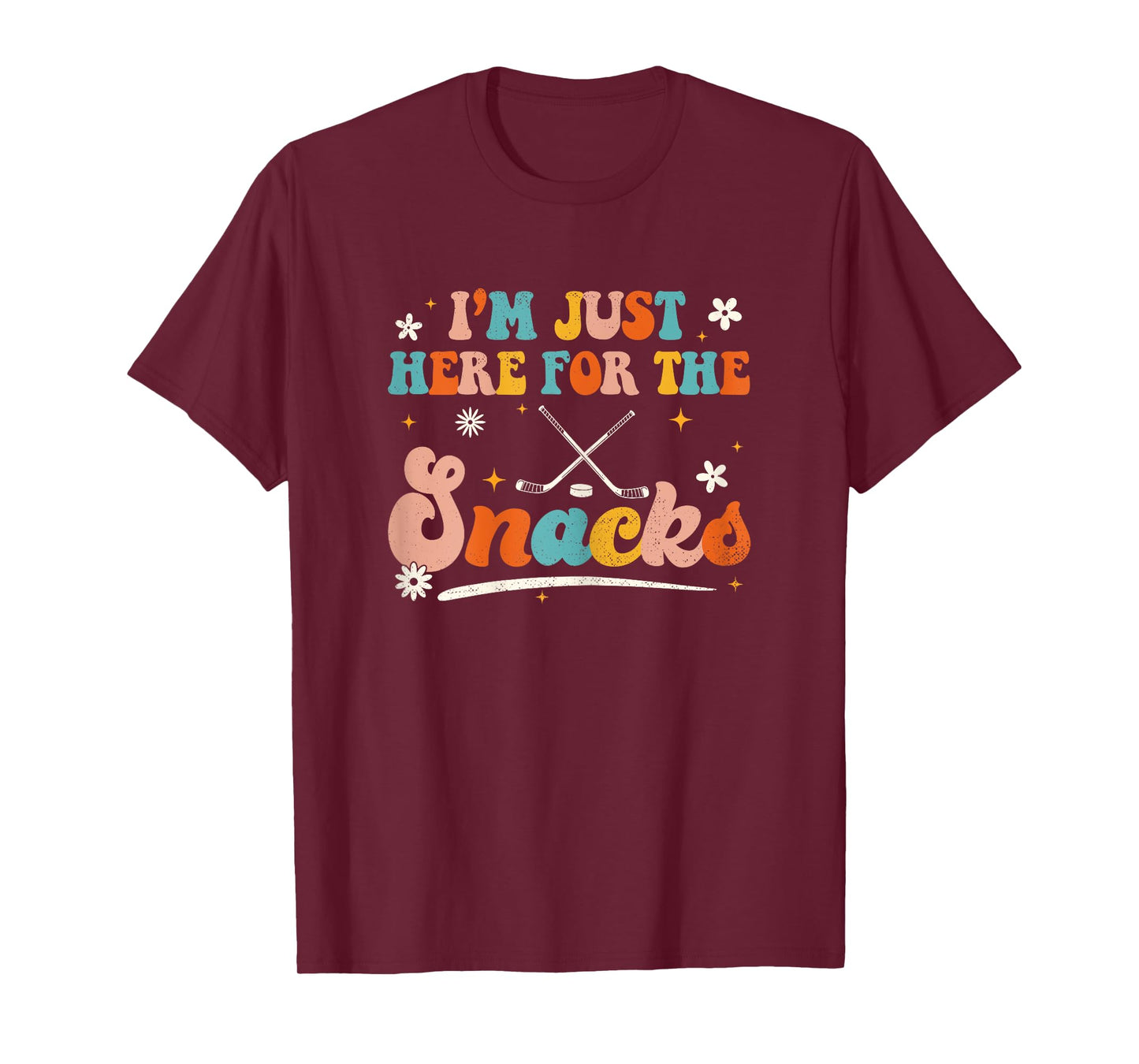 Funny Just Here For The Snacks Hockey Groovy Women Kids T-Shirt
