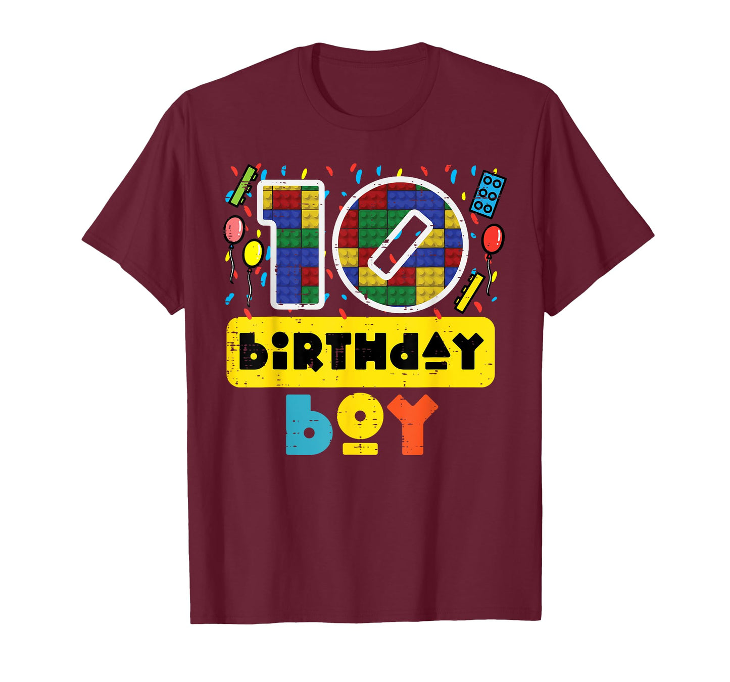10 Birthday Boy Building Blocks 10th Bday Party Boys Kids T-Shirt