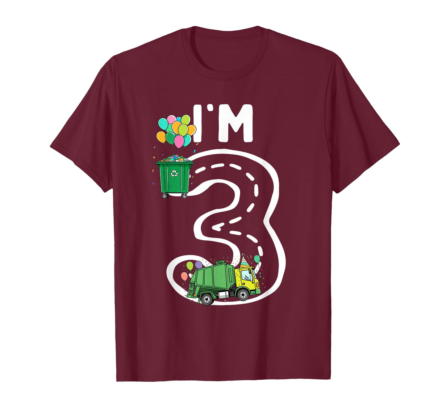 I'm 3 Three Years Old Garbage Truck 3rd Birthday Boy Kids T-Shirt