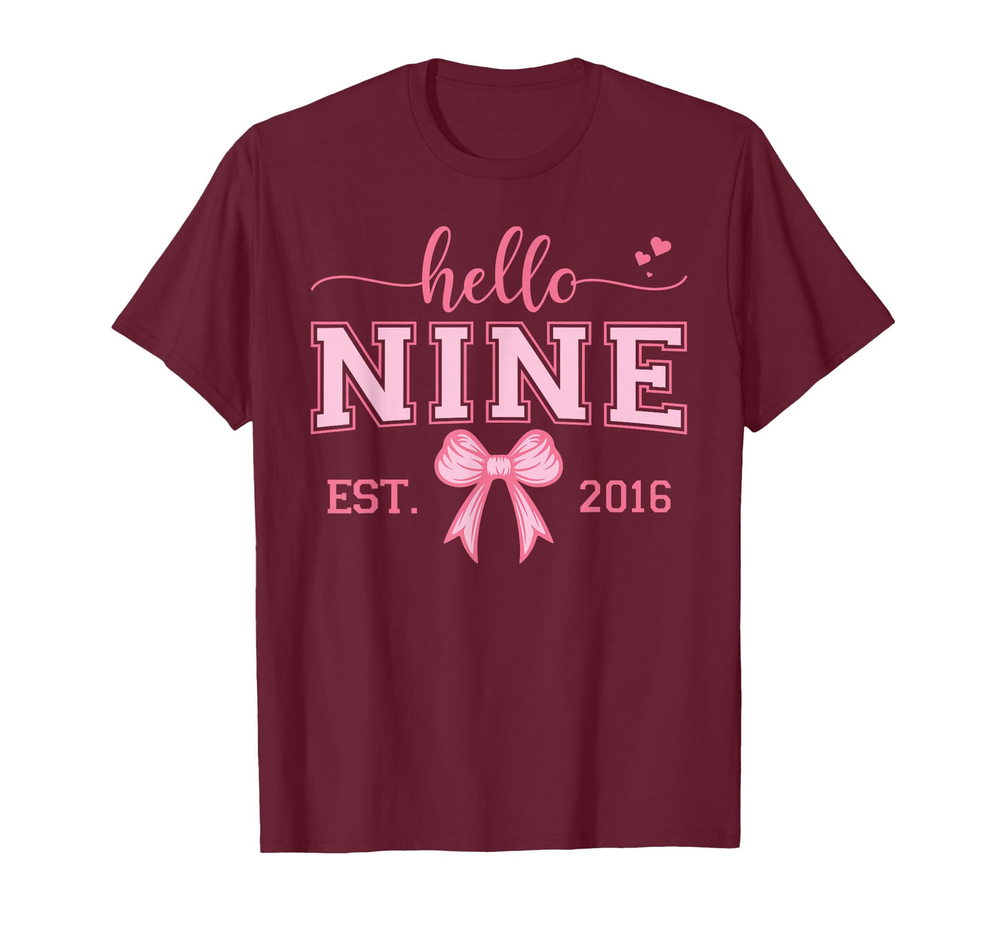 Hello Nine Est 2016 Coquette Bow 9th Birthday Girl T-Shirt