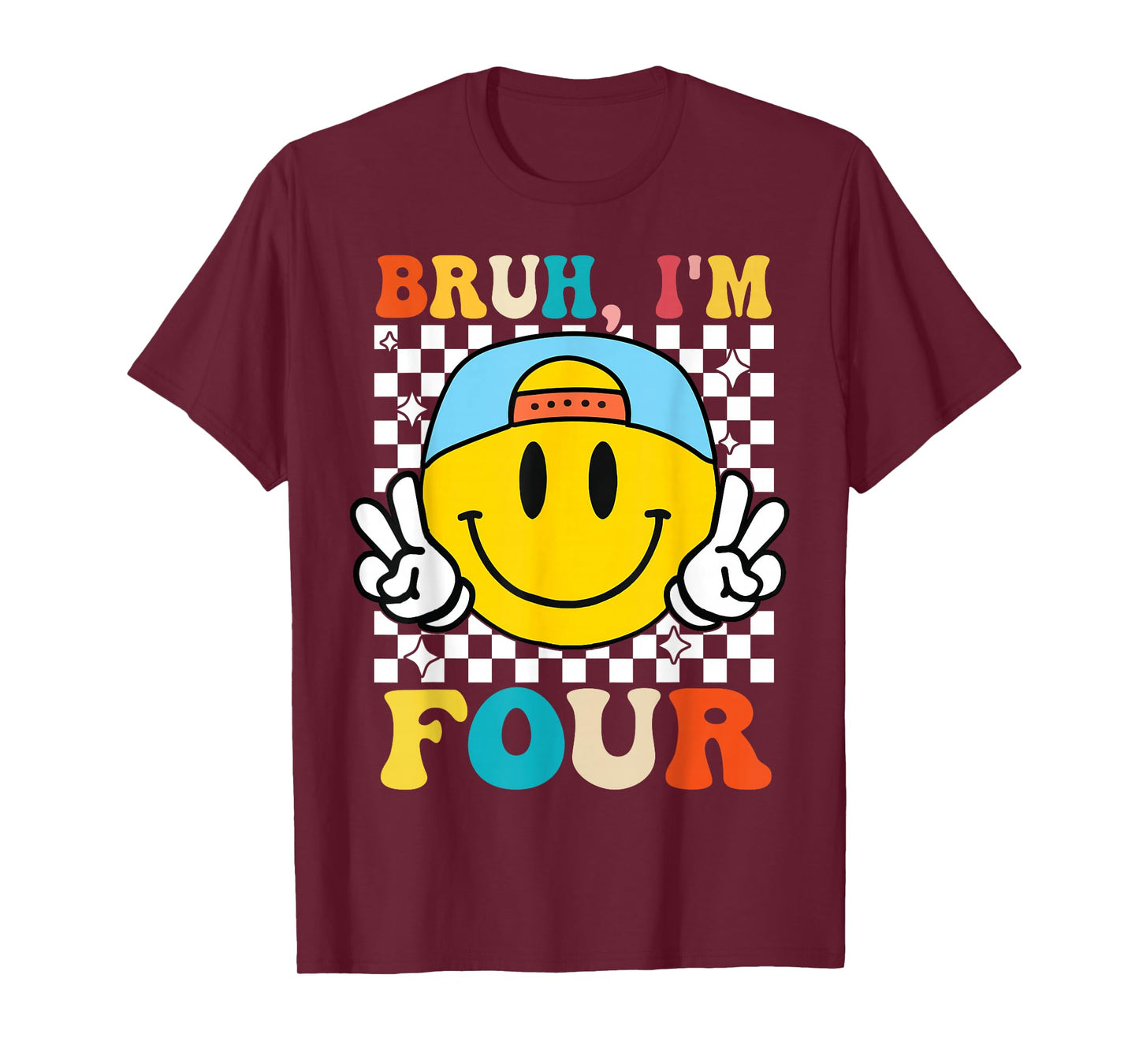 Bruh I'm Four 4 4th Birthday Groovy Boys Girls 4 Years Old T-Shirt