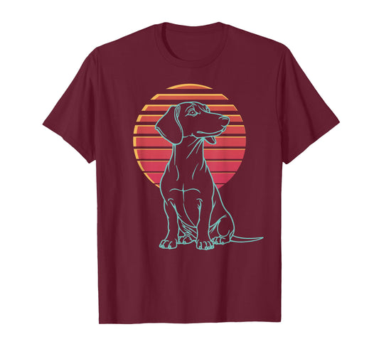Dachshund Weiner Dog Doxie Retro Synthwave 80s T-Shirt
