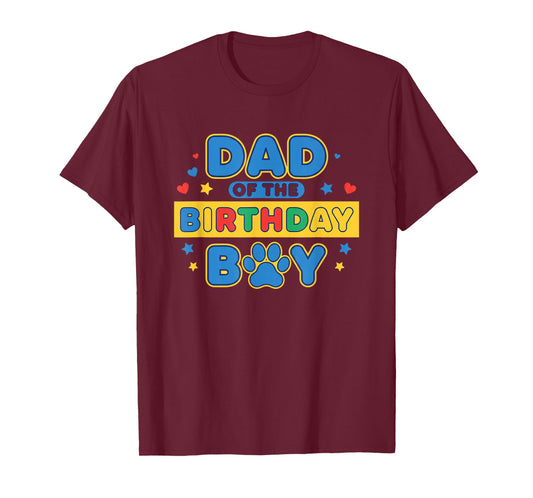 Dad of The Birthday Boy, Colorful Paw Party Design T-Shirt