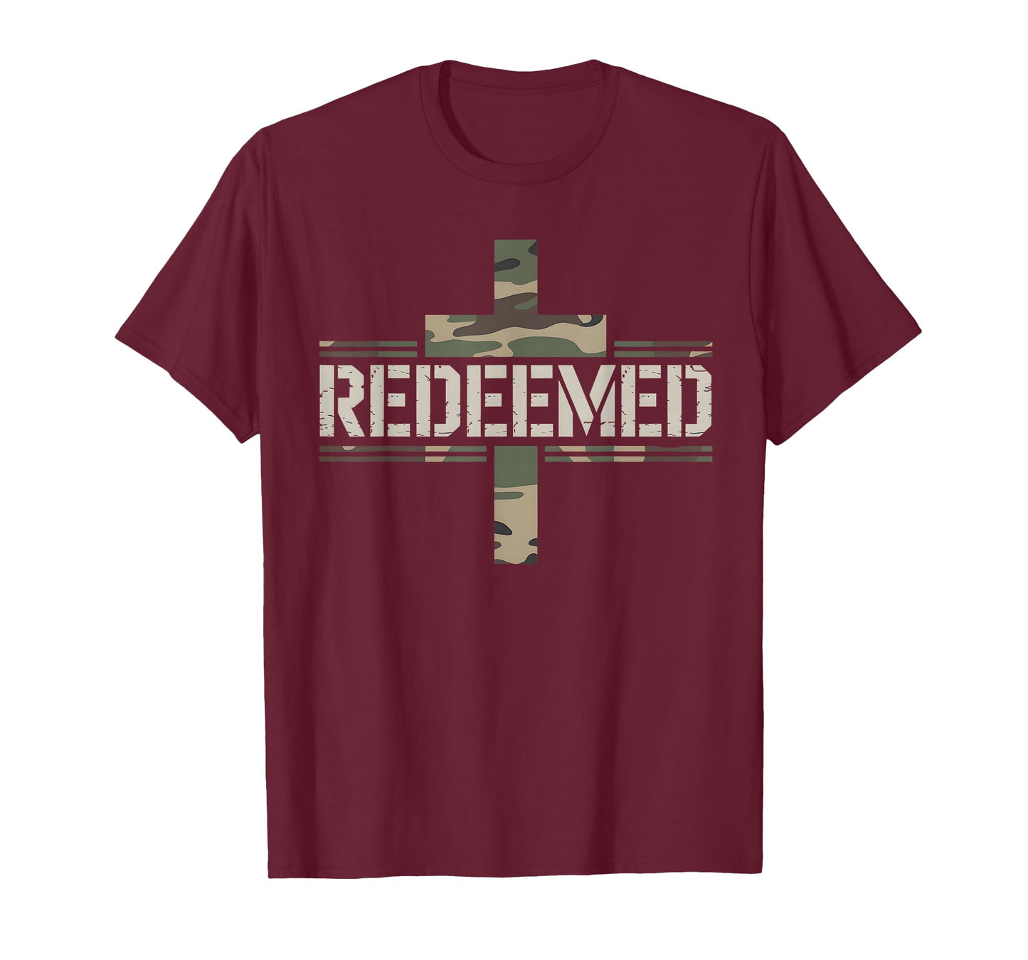 Redeemed Cross Camo American Flag Veteran Religious T-Shirt