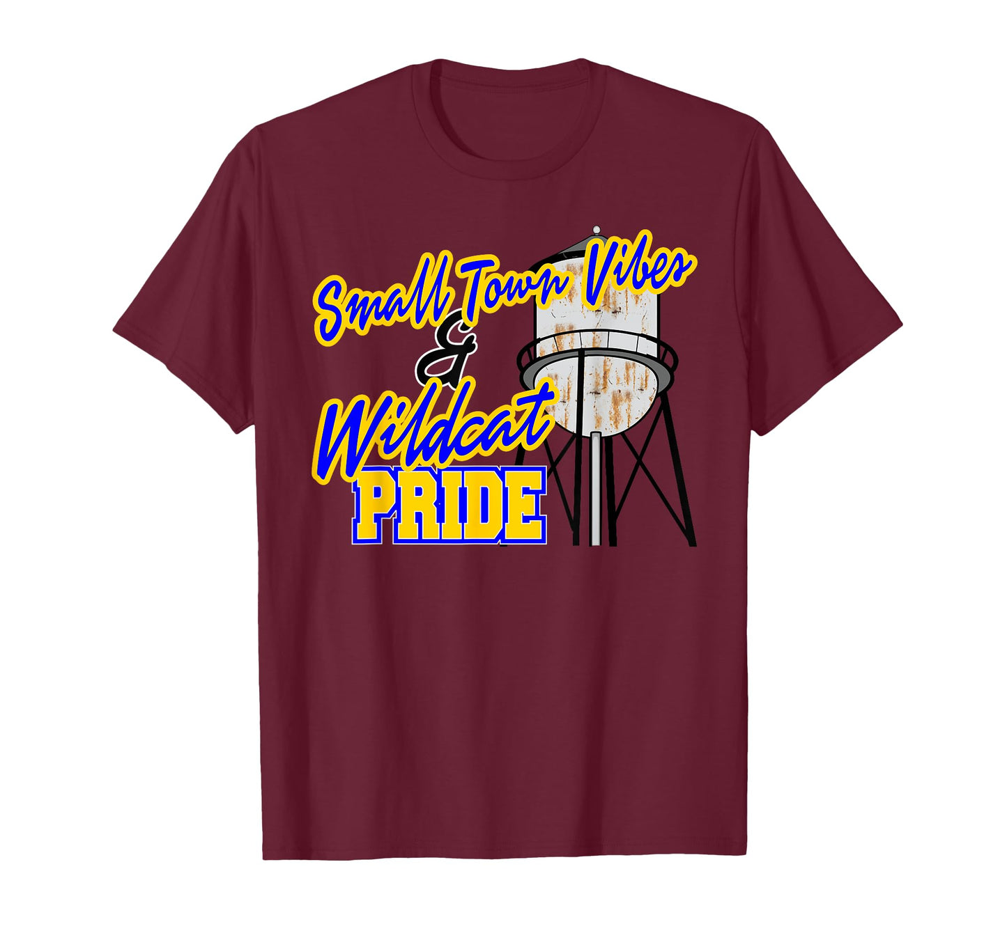 Small Town Vibes and Wildcat Pride School Spirit Blue Yellow T-Shirt for Men Women Kids