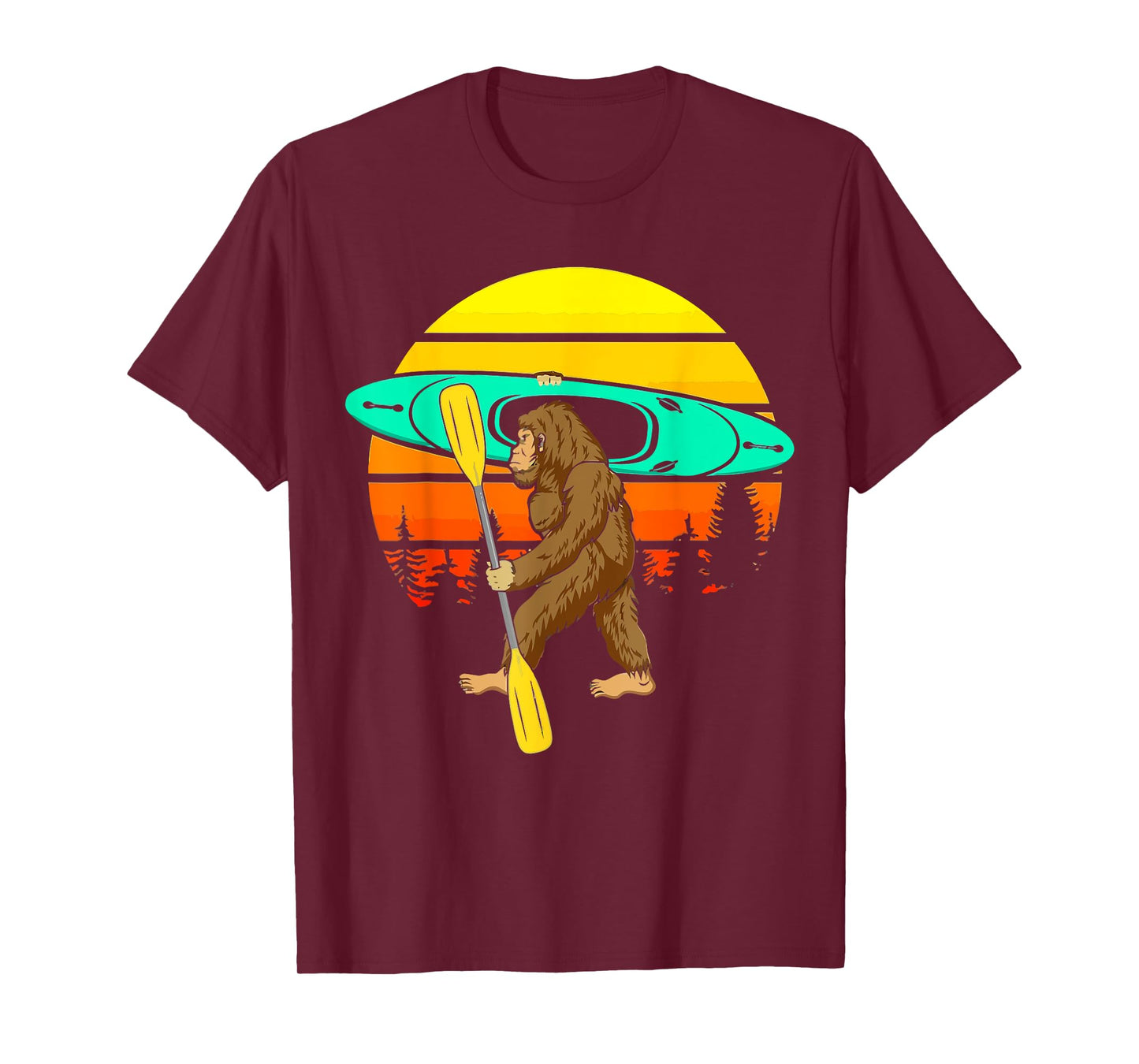 Vintage Sasquatch Bigfoot Go Kayak Funny Kayaking Lover T-Shirt