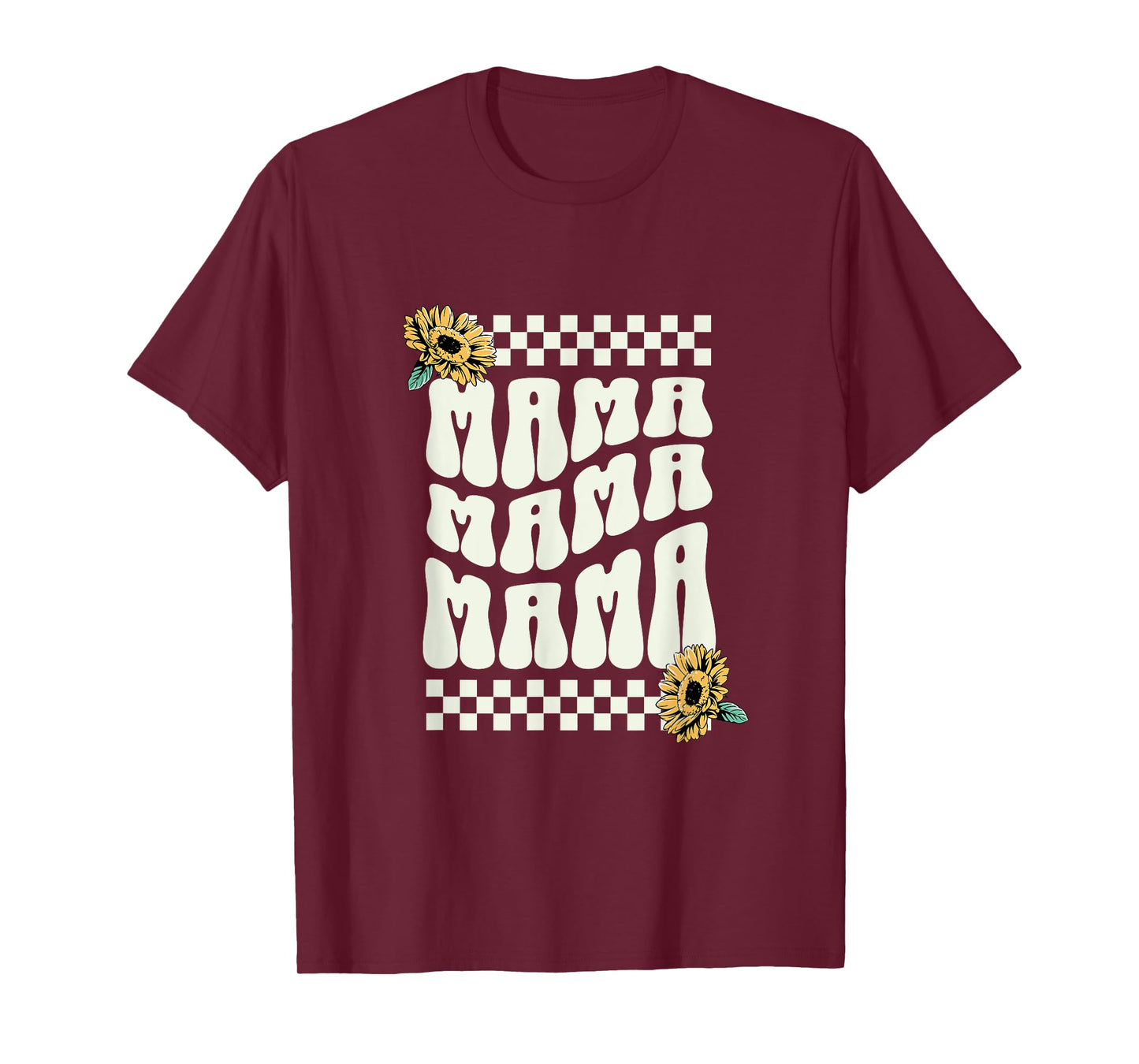 Mama With Checkered Border and Sunflowers Mom Mother Mommy T-Shirt