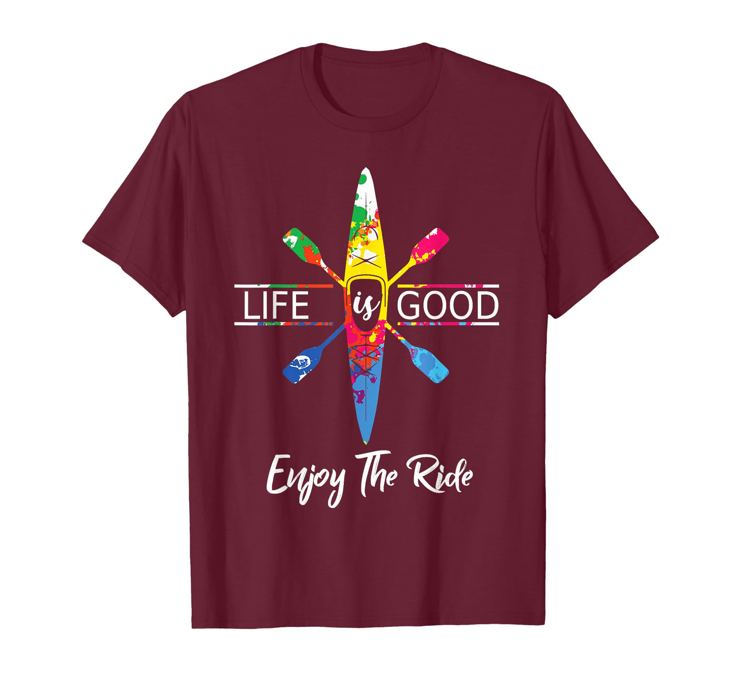 Enjoy The Ride Kayak Lover Watercolor Rainbow Kayaking T-Shirt