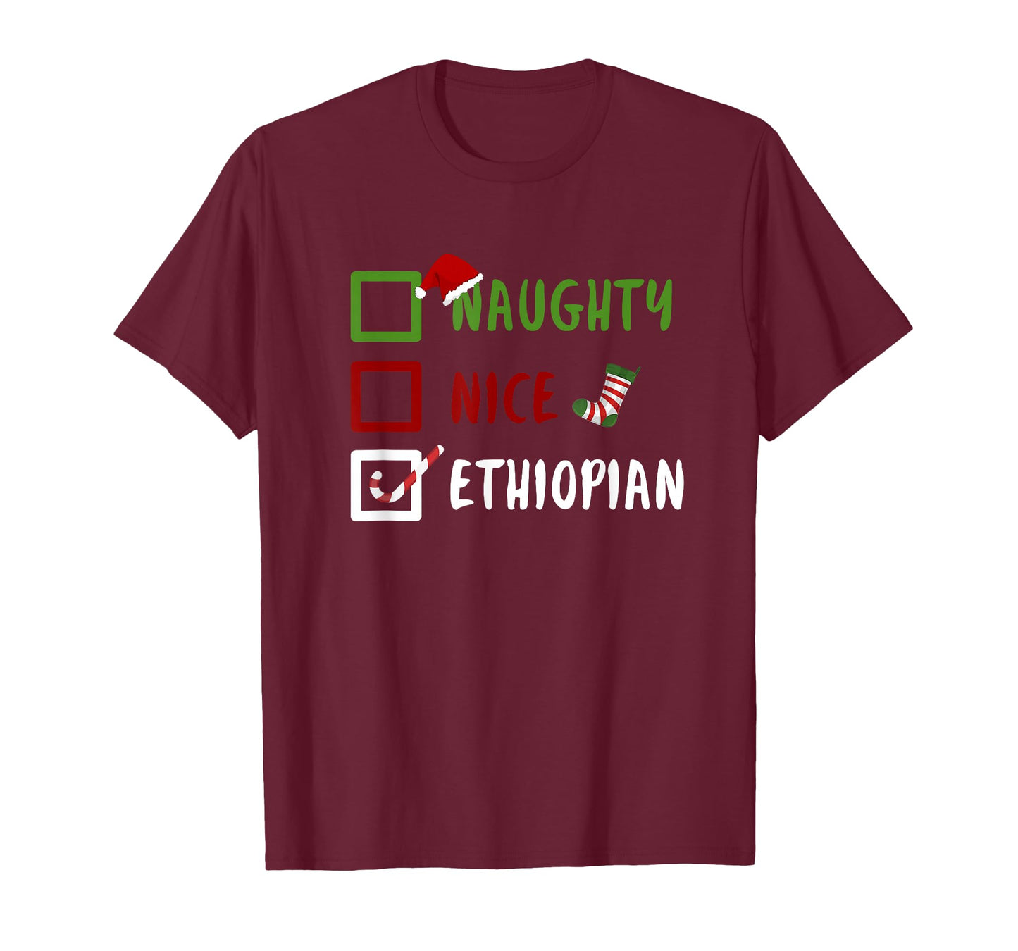 Naughty Nice Ethiopian Funny Ethiopia Christmas Santa T-Shirt
